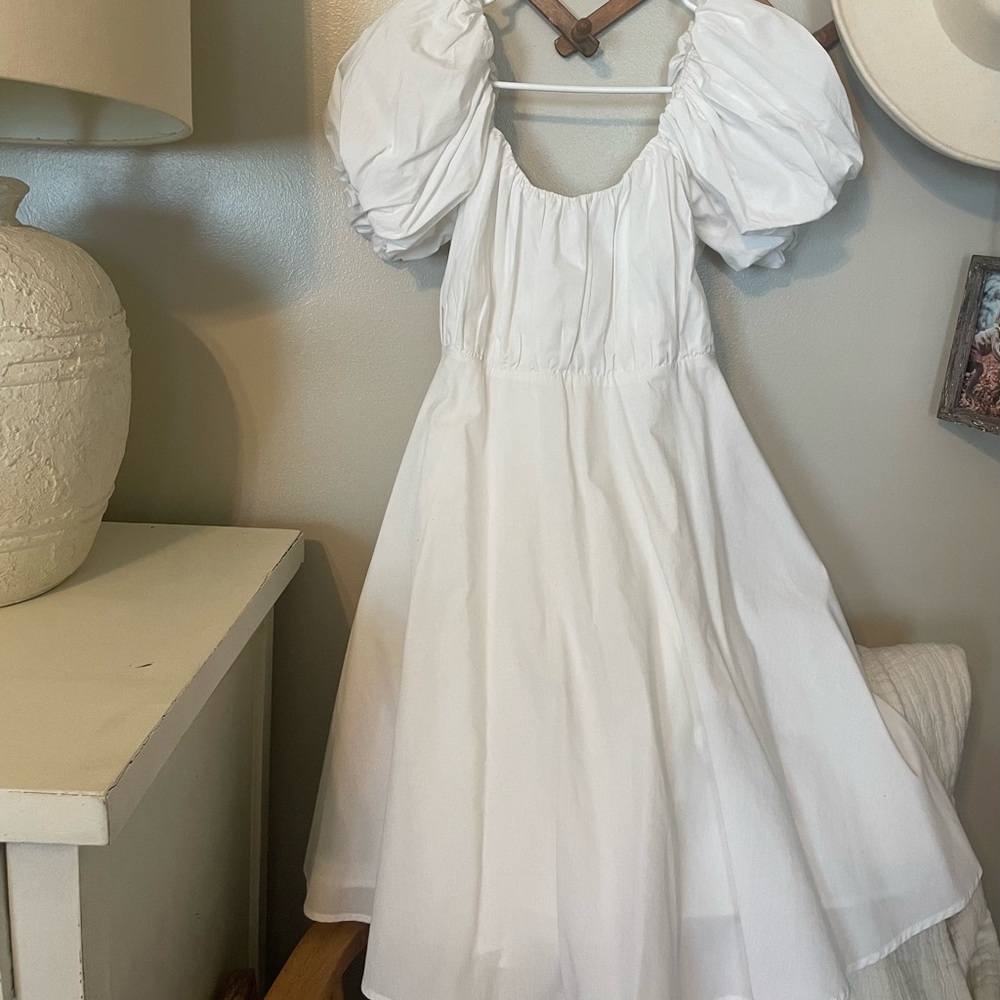 Puff sleeve white mini dress